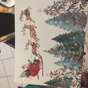 4 Pottery Barn Festive Santa and Reindeer Christmas Tray